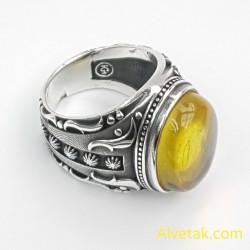 Orijinal Damla Kehribar Taşlı 925 Ayar Gümüş Erkek Yüzük : 02571 Orijinal Damla Kehribar Taşlı 925 Ayar Gümüş Erkek Yüzük : 02571