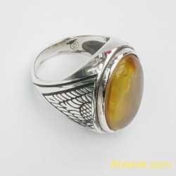 Orijinal Damla Kehribar Taşlı 925 Ayar Gümüş Erkek Yüzük : 02572