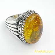 Orijinal Damla Kehribar Taşlı 925 Ayar Gümüş Erkek Yüzük : 02574