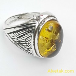 Orijinal Damla Kehribar Taşlı 925 Ayar Gümüş Erkek Yüzük : 02575