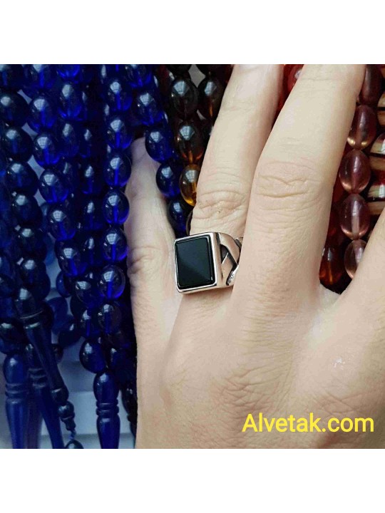925 Ayar Siyah Oniks Taşlı Gümüş Erkek Yüzük : 02578