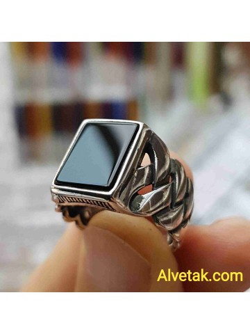 925 Ayar Siyah Oniks Taşlı Gümüş Erkek Yüzük : 02578