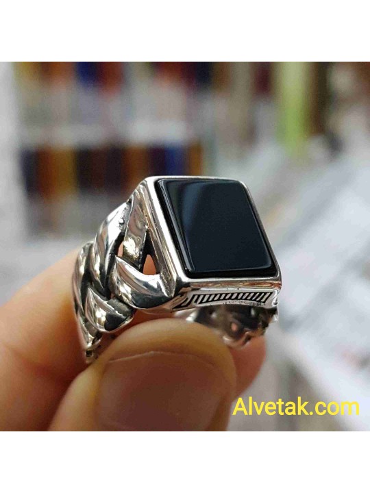 925 Ayar Siyah Oniks Taşlı Gümüş Erkek Yüzük : 02578