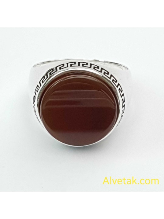 Kırmızı Akik Taşlı 925 Ayar Gümüş Erkek Yüzük : 02583