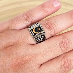 Ay Yıldız 925 Ayar Gümüş Erkek Yüzük