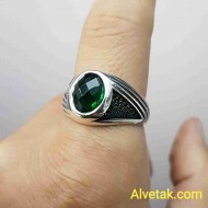 yeşil zirkon taşlı 925 ayar gümüş erkek yüzük : 02614
