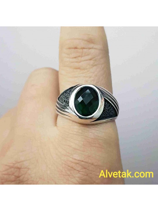 yeşil zirkon taşlı 925 ayar gümüş erkek yüzük : 02614