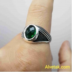 yeşil zirkon taşlı 925 ayar gümüş erkek yüzük : 02614