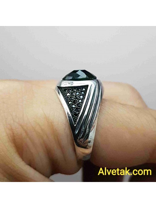 yeşil zirkon taşlı 925 ayar gümüş erkek yüzük : 02614