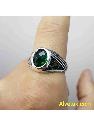 yeşil zirkon taşlı 925 ayar gümüş erkek yüzük : 02614