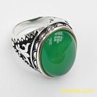 Yeşil Akik Taşlı 925 Ayar Gümüş Erkek Yüzük : 02615