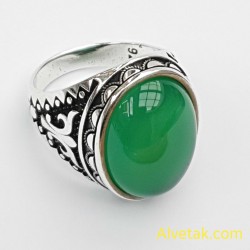 Yeşil Akik Taşlı 925 Ayar Gümüş Erkek Yüzük : 02615