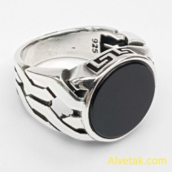Siyah Oniks Taşlı 925 Ayar Gümüş Erkek Yüzük : 02618