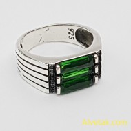 yeşil zirkon taşlı 925 ayar gümüş erkek yüzük : 02633