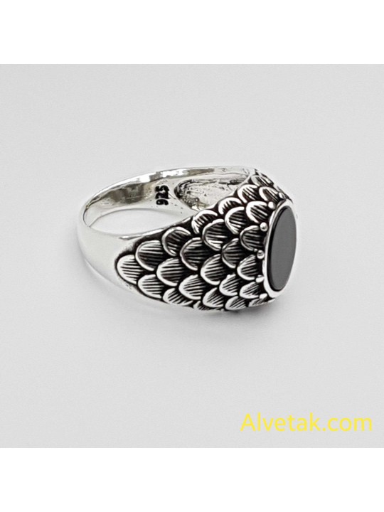 Siyah Oniks Taşlı 925 Ayar Gümüş Erkek Yüzük : 02651