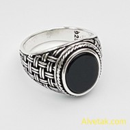 Siyah Oniks Taşlı 925 Ayar Gümüş Erkek Yüzük : 02656