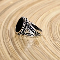Siyah Oniks Taşlı 925 Ayar Gümüş Erkek Yüzük