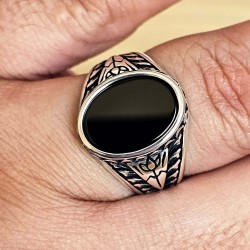 Siyah Oniks Taşlı 925 Ayar Gümüş Erkek Yüzük