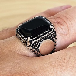 925 Ayar Siyah Oniks Taşlı Gümüş Erkek Yüzük