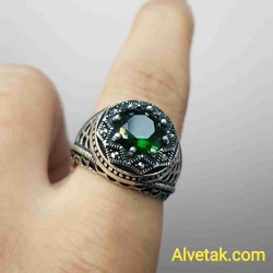 yeşil zirkon taşlı 925 ayar gümüş erkek yüzük : 02809