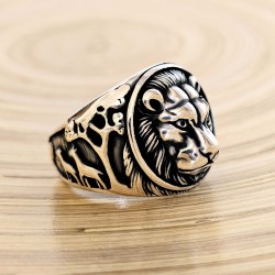 Aslan Figürlü 925 Ayar Gümüş Erkek Yüzük