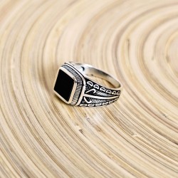 925 Ayar Siyah Oniks Taşlı Gümüş Erkek Yüzük
