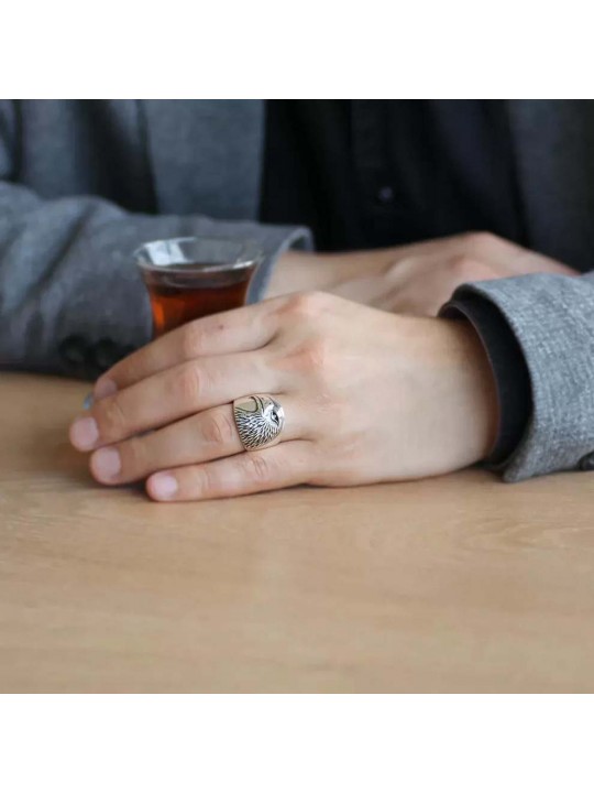 Kartal Figürlü 925 Ayar Gümüş Erkek Yüzük : 00060