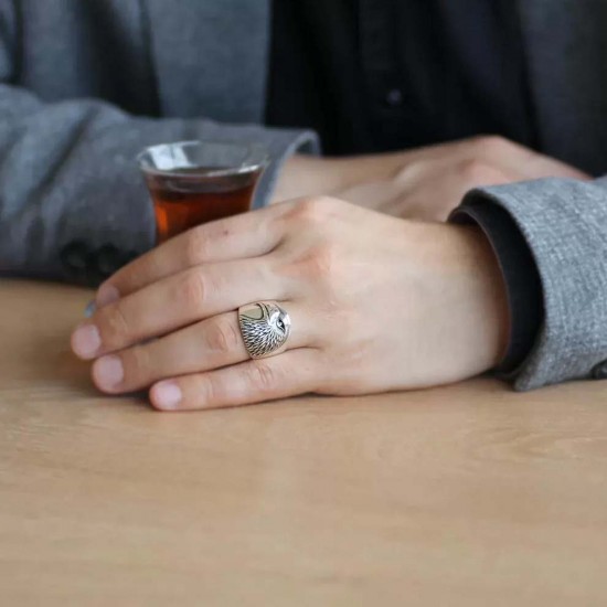 Kartal Figürlü 925 Ayar Gümüş Erkek Yüzük : 00060