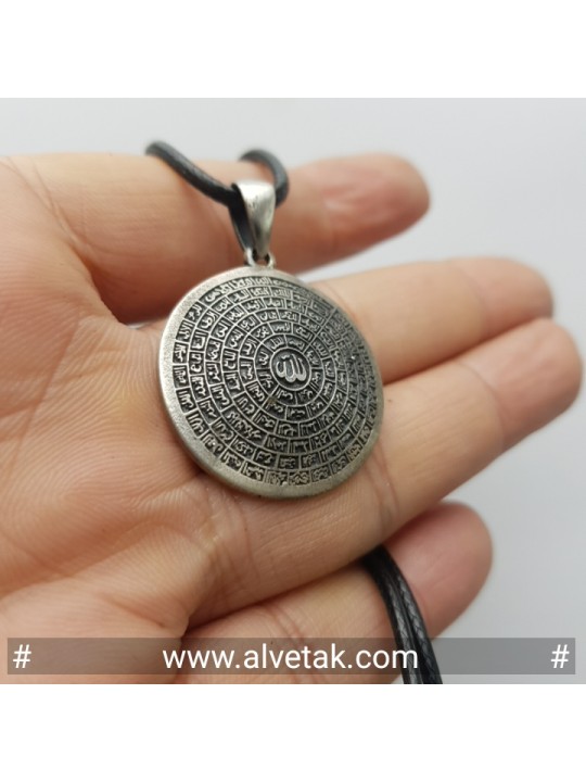 99 isim esmaül hüsna yazılı gümüş kolye ucu -eskitme model - : 15130