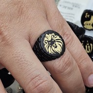 Aslan Figürlü Yüzük, Siyah Metal, Altı Açık Ayarlanabilir