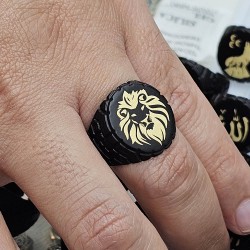 Aslan Figürlü Yüzük, Siyah Metal, Altı Açık Ayarlanabilir