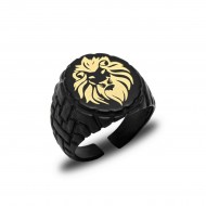 Aslan Figürlü Yüzük, Siyah Metal, Altı Açık Ayarlanabilir