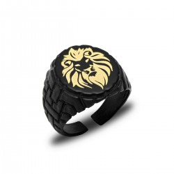 Aslan Figürlü Yüzük, Siyah Metal, Altı Açık Ayarlanabilir