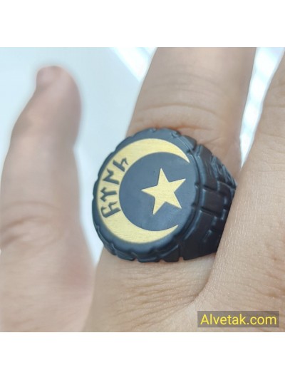 Ay Yıldız  Figürlü Göktürkçe Türk Yazılı Metal Yüzük : YUZMETSIYAYYILDIZ003