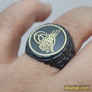Osmanlı Tuğra Figürlü Altı Açılır Siyah Metal Yüzük