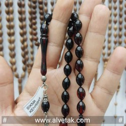 Siyah Renkli 1000 Ayar Gümüş Kazaz Püsküllü Ateş Sıkma Kehribar Tesbih : 12137