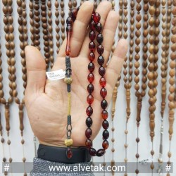 Kırmızı Renkli 1000 Ayar Gümüş Kazaz Püsküllü Sıkma Kehribar Tesbih : 12144