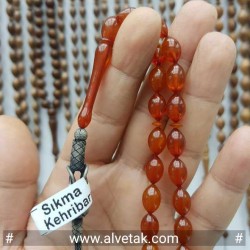 Kırmızı Renkli 1000 Ayar Gümüş Kazaz Püsküllü Sıkma Kehribar Tesbih : 12139