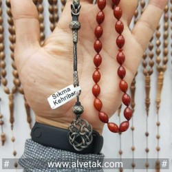 Turuncu Renkli 1000 Ayar Gümüş Kazaz Püsküllü Sıkma Kehribar Tesbih : 12140