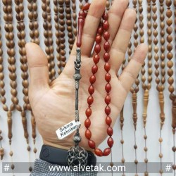 Turuncu Renkli 1000 Ayar Gümüş Kazaz Püsküllü Sıkma Kehribar Tesbih : 12140