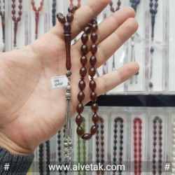 Koyu Kırmızı Renkli 925 Ayar Gümüş Püsküllü Ateş Sıkma Kehribar Tesbih : 12067