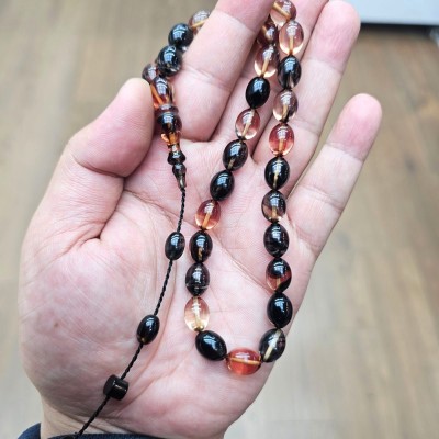 Kırmızı Siyah Sıkma Kehribar Tesbih SK002