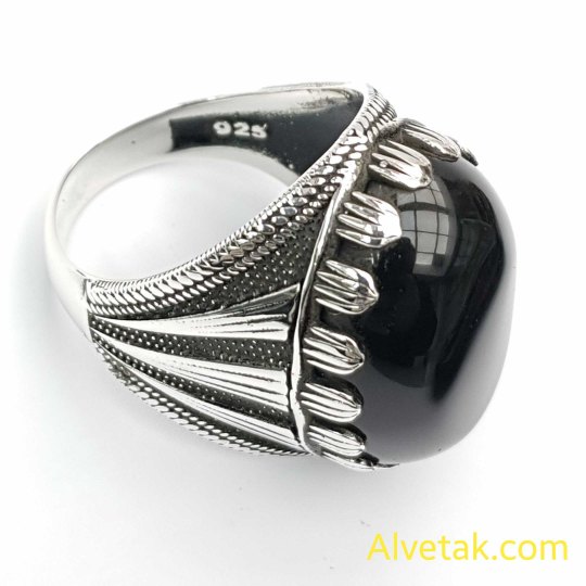 Siyah Oniks Taşlı 925 Ayar Gümüş Erkek Yüzük : 02344