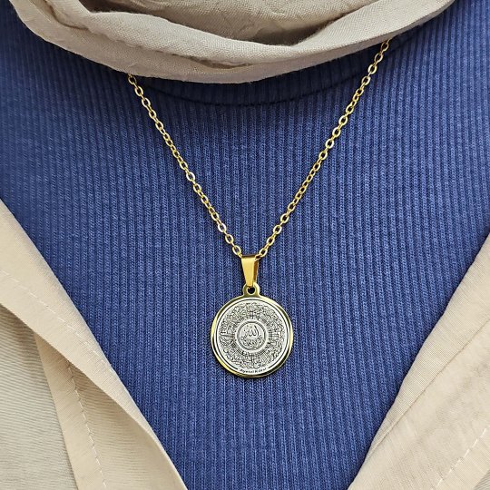 Ayetel Kürsü Kolye, Paslanmaz Çelik, Gold Renk, Hat Model