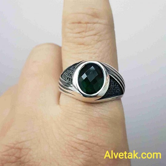 yeşil zirkon taşlı 925 ayar gümüş erkek yüzük : 02614