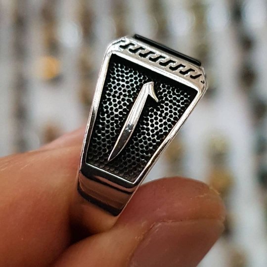 925 Ayar Siyah Oniks Taşlı Gümüş Erkek Yüzük : 00019