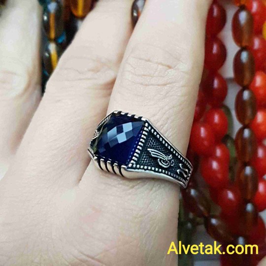 mavi zirkon taşlı 925 ayar gümüş erkek yüzük : 01052