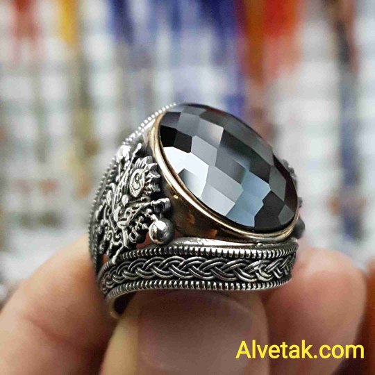 siyah zirkon taşlı 925 ayar gümüş erkek yüzük : 02554