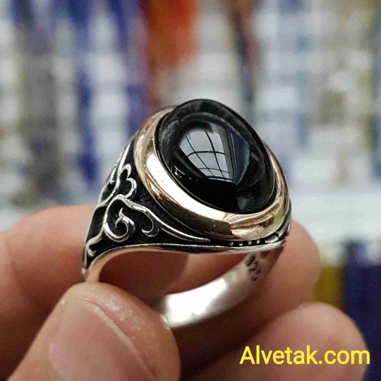 Siyah Oniks Taşlı 925 Ayar Gümüş Erkek Yüzük : 01947