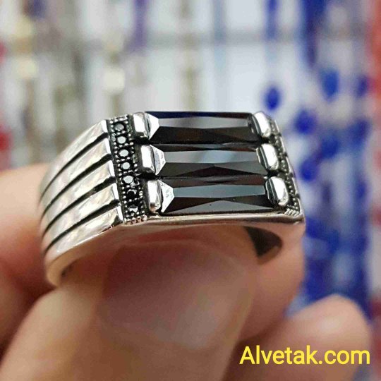 siyah zirkon taşlı 925 ayar gümüş erkek yüzük : 01090